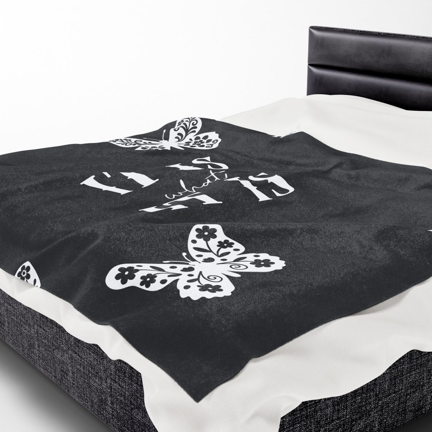 Plush Blanket — "It Is What It Is" Black Butterfly Velveteen Throw