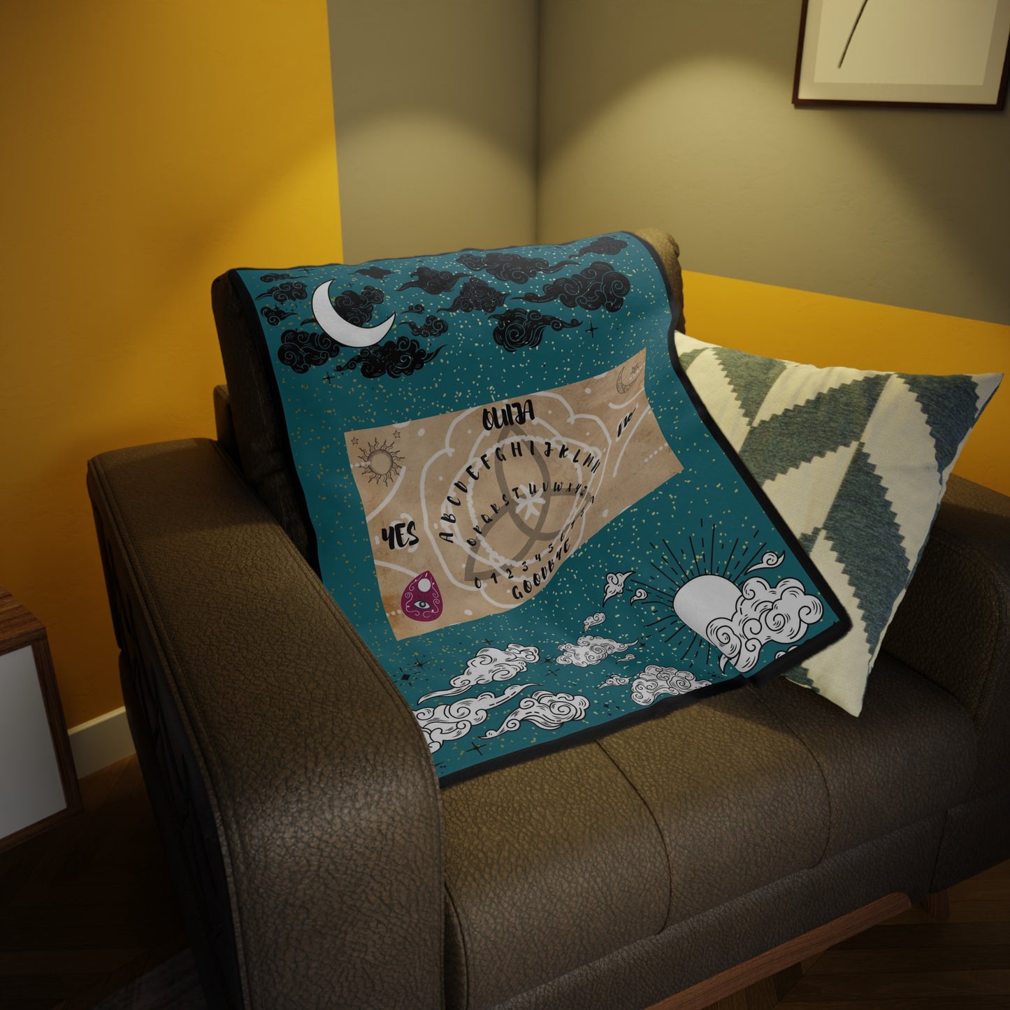 Mystical Ouija Board Fleece Blanket: Cozy, Spiritual Gift, Witchcraft Decor, Astrology, Unique Home Accent