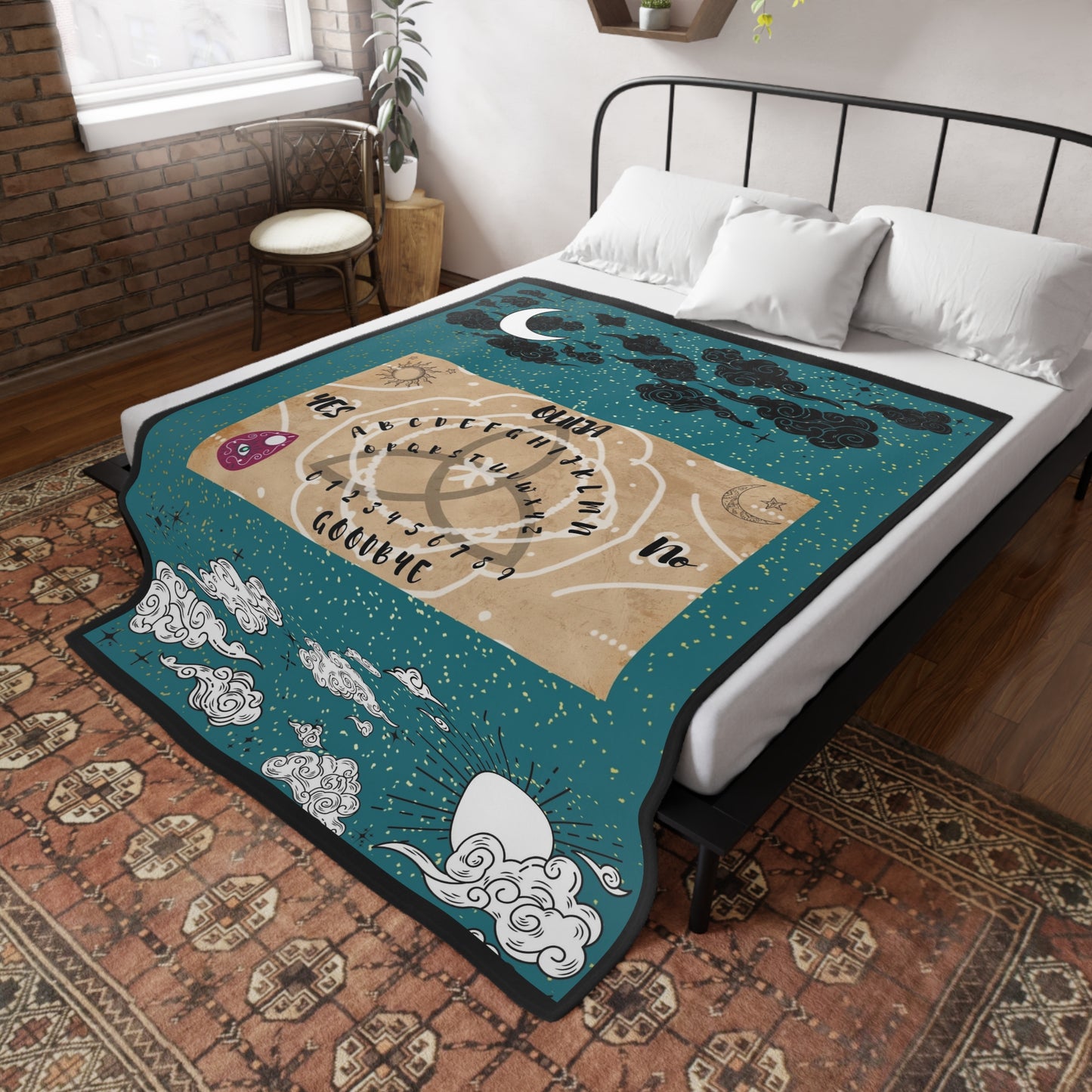 Mystical Ouija Board Fleece Blanket: Cozy, Spiritual Gift, Witchcraft Decor, Astrology, Unique Home Accent